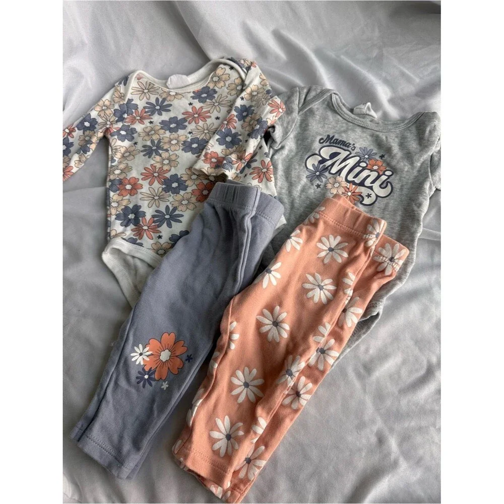 6M 100% Cotton Baby Girls 4 Piece Set - Pink, Gray, White